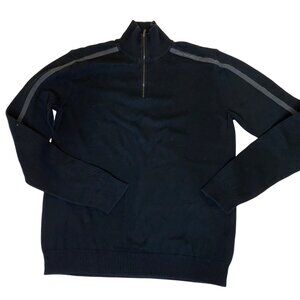 Calvin Klein Jeans Mens Black Half-Zip Sweater With Shoulder Stripes Size M